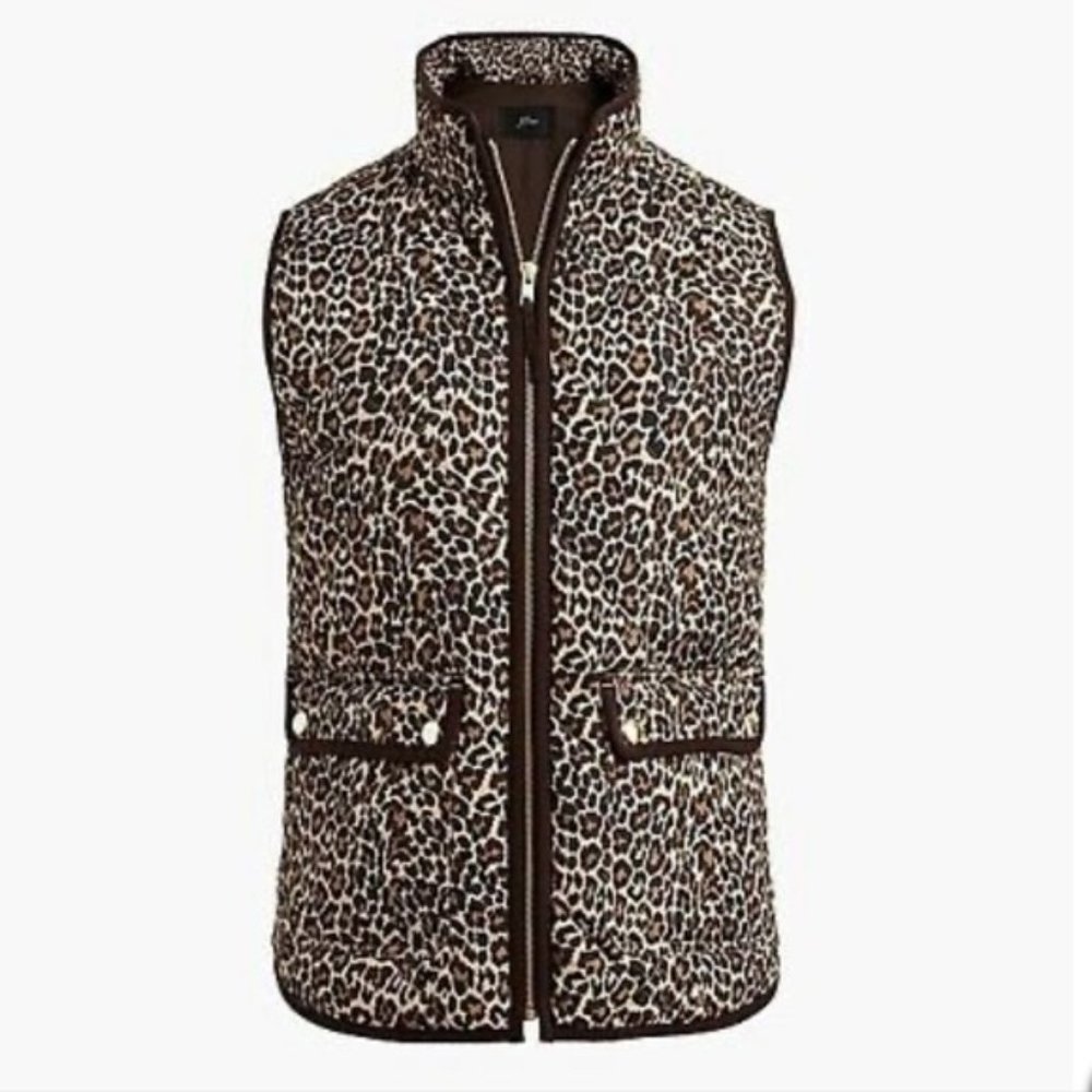 J Crew Women Leopard Animal Print Quilted Puffer Vest Jacket Small NEW AG538 - Picture 1 of 9